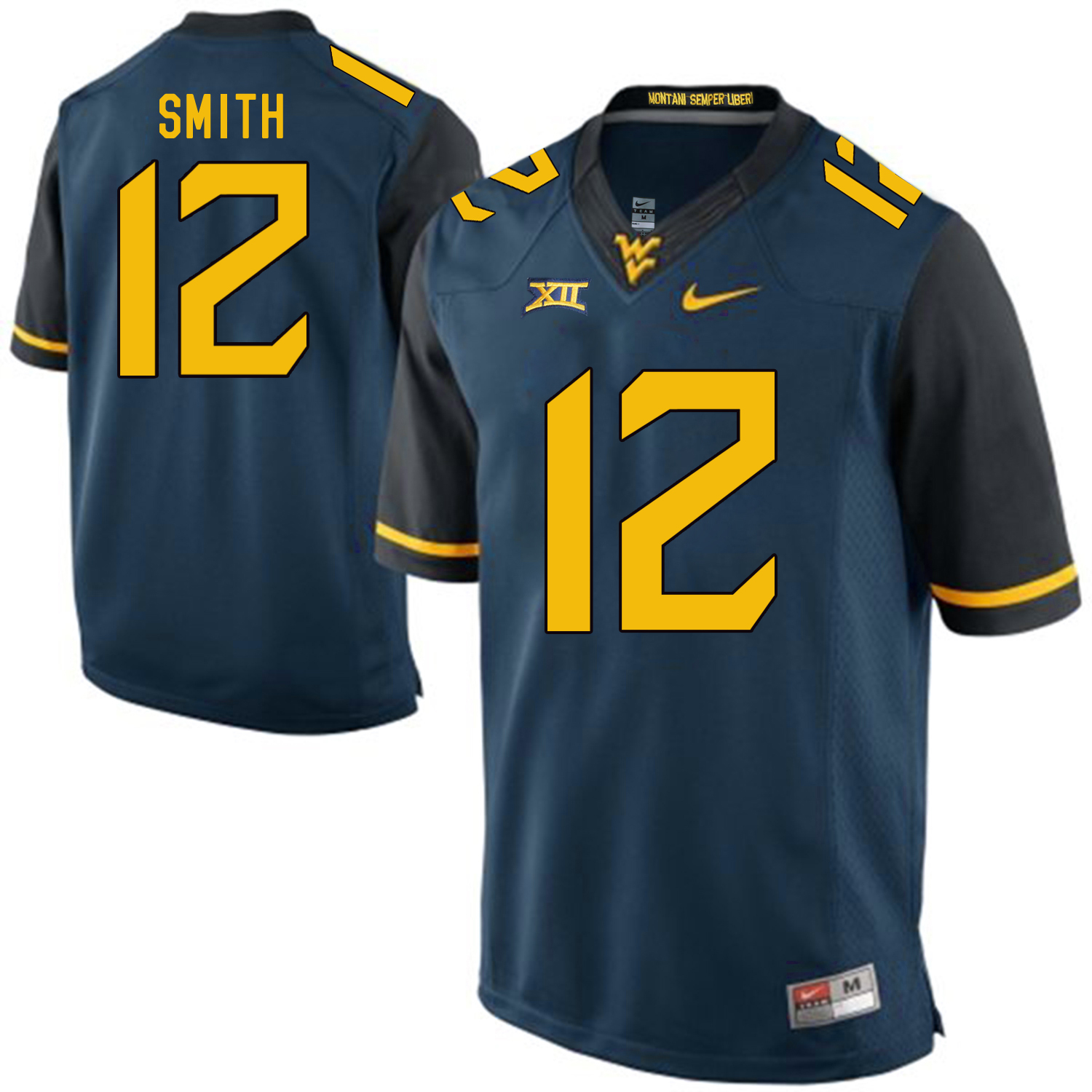 West Virginia Mountaineers 12 Geno Smith Navy College Football Jersey - Click Image to Close