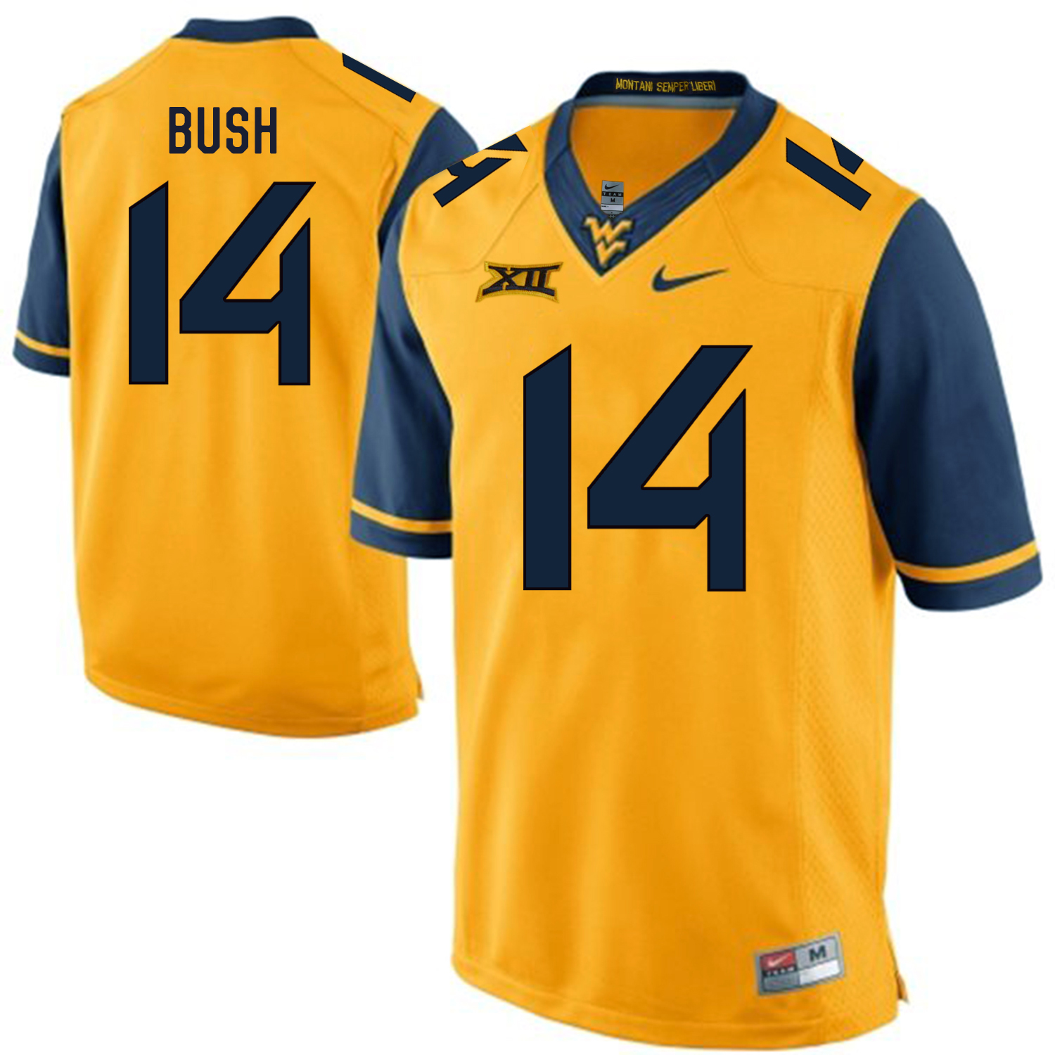 West Virginia Mountaineers 14 Tevin Bush Gold College Football Jersey