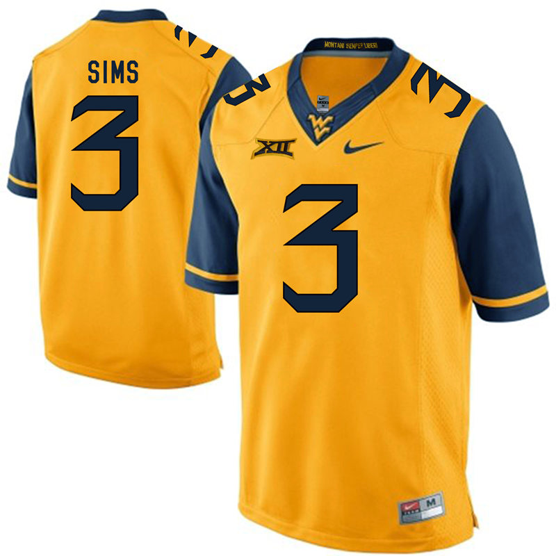 West Virginia Mountaineers 3 Charles Sims Gold College Football Jersey