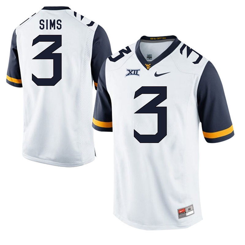 West Virginia Mountaineers 3 Charles Sims White College Football Jersey - Click Image to Close