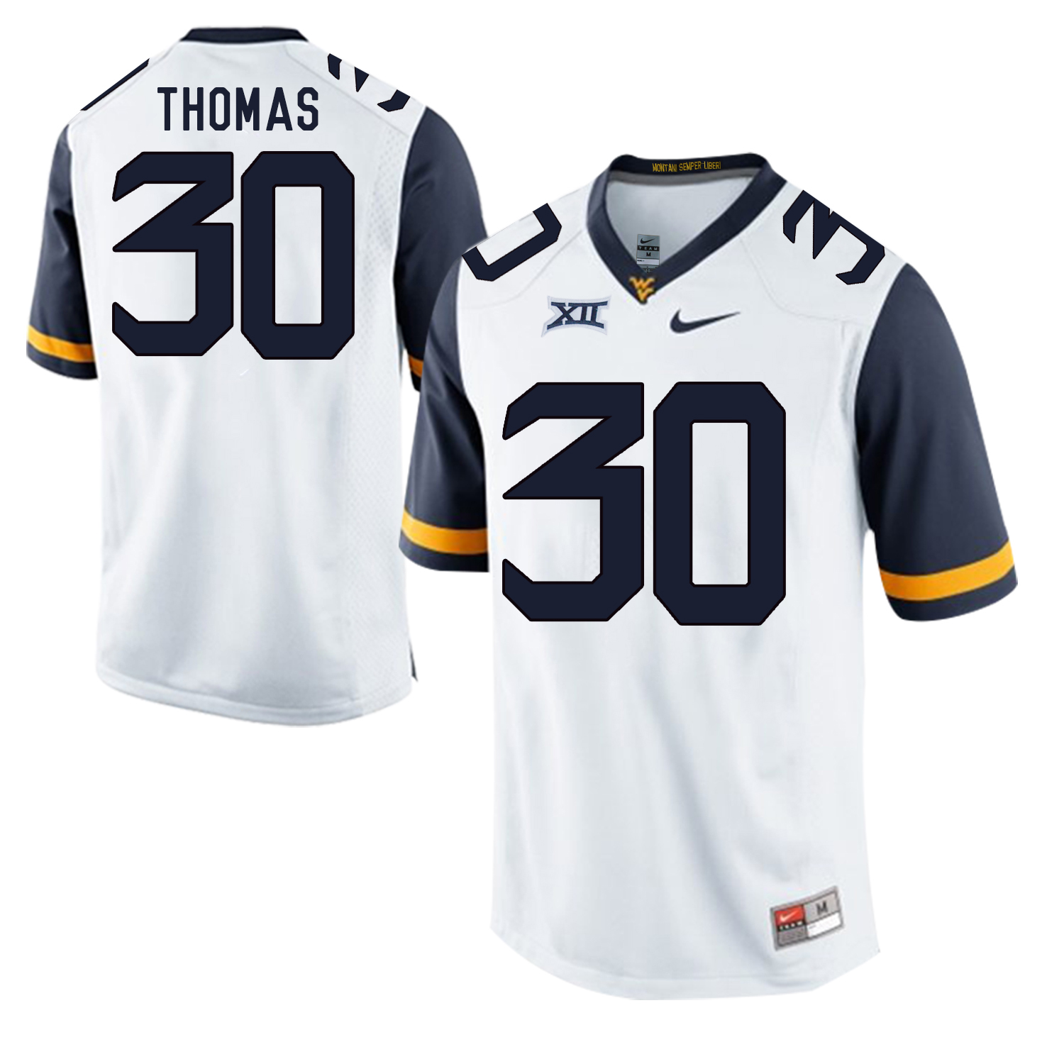 West Virginia Mountaineers 30 J.T. Thomas White College Football Jersey