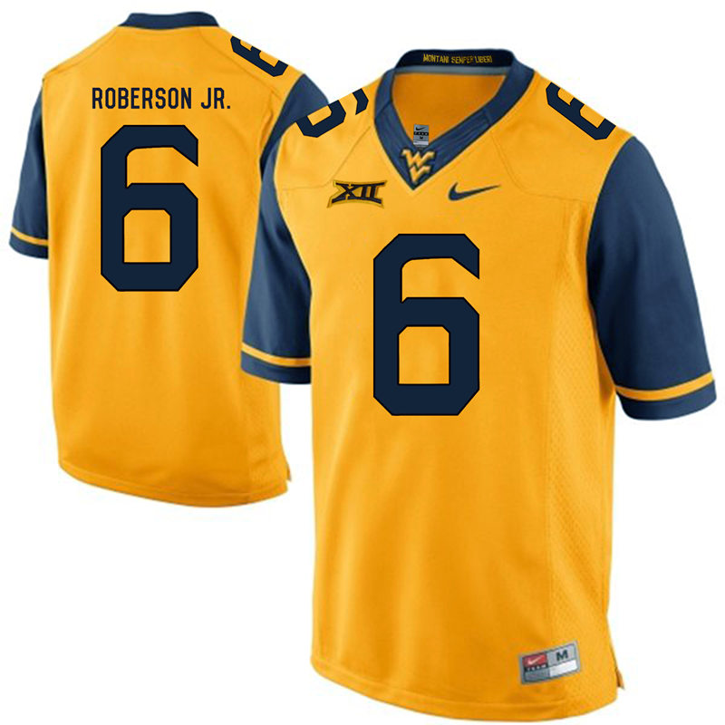 West Virginia Mountaineers 6 Reggie Roberson Jr. Gold College Football Jersey