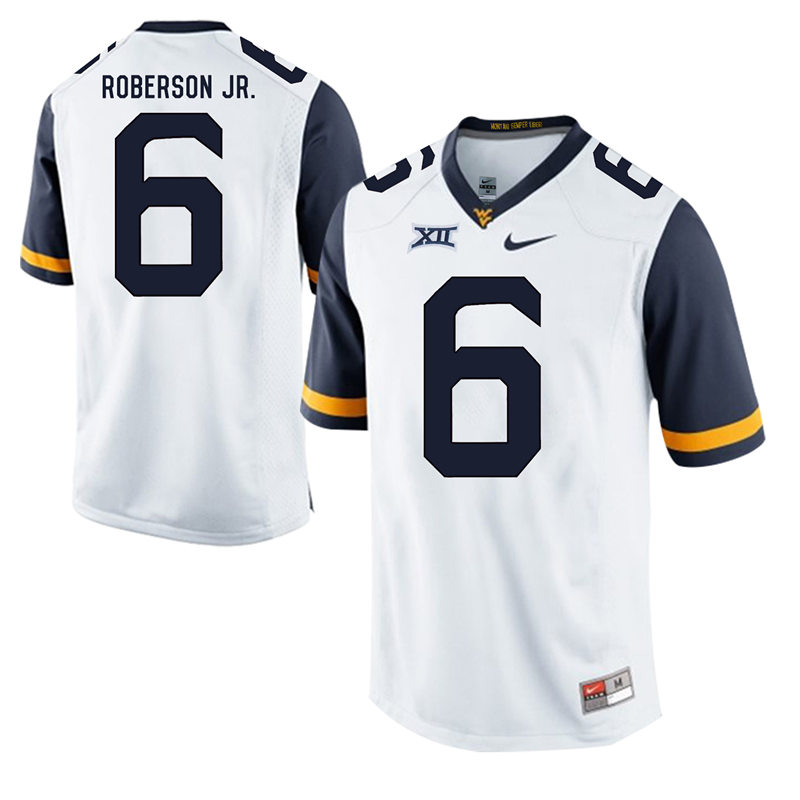 West Virginia Mountaineers 6 Reggie Roberson Jr. White College Football Jersey