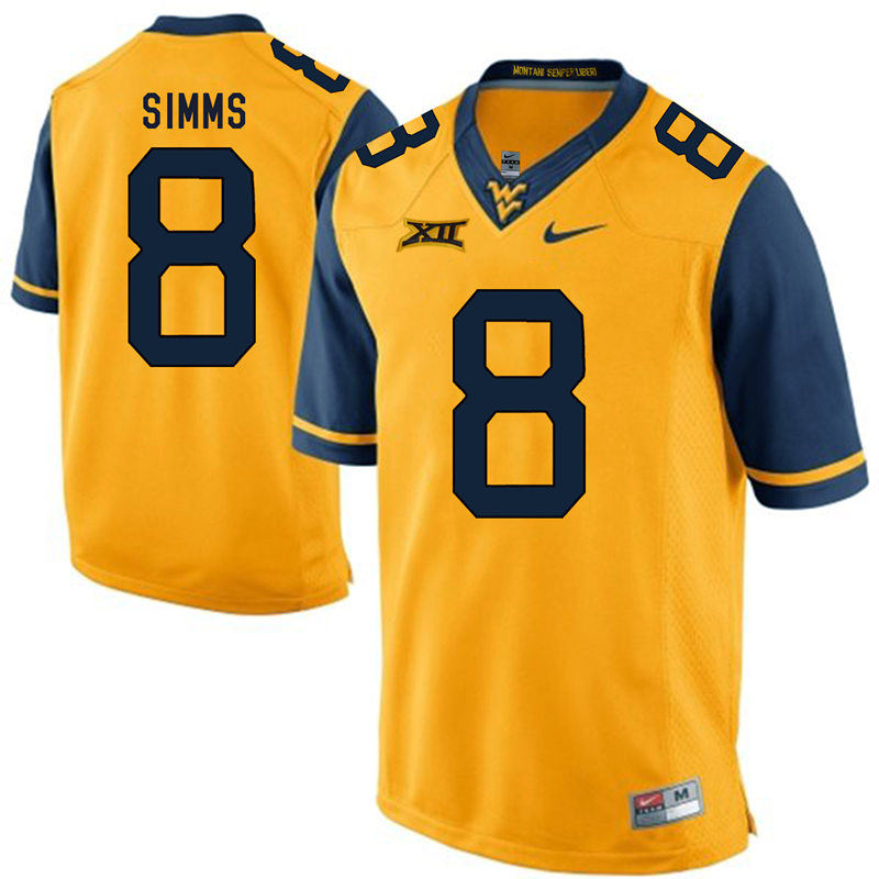 West Virginia Mountaineers 8 Marcus Simms Gold College Football Jersey