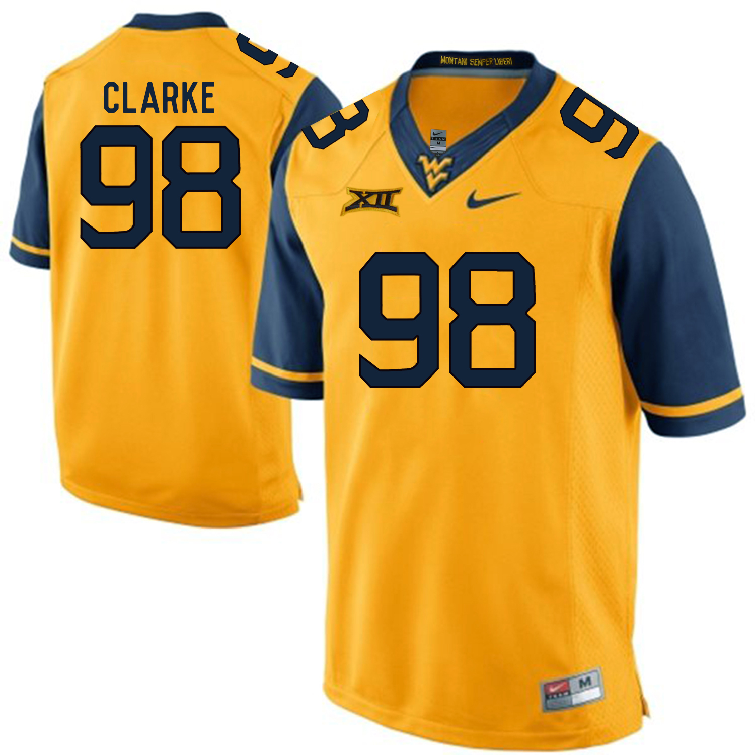 West Virginia Mountaineers 98 Will Clarke Gold College Football Jersey