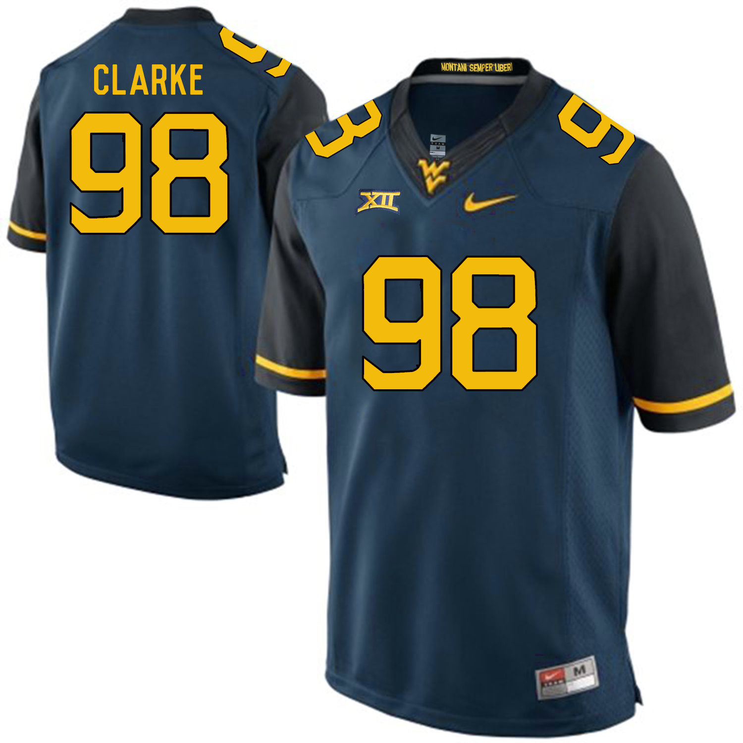 West Virginia Mountaineers 98 Will Clarke Navy College Football Jersey - Click Image to Close