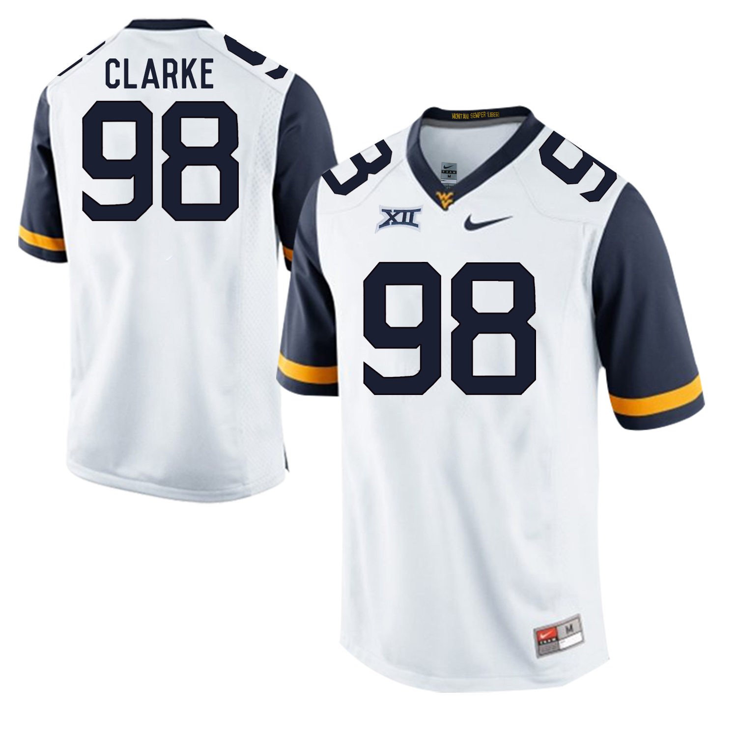 West Virginia Mountaineers 98 Will Clarke White College Football Jersey