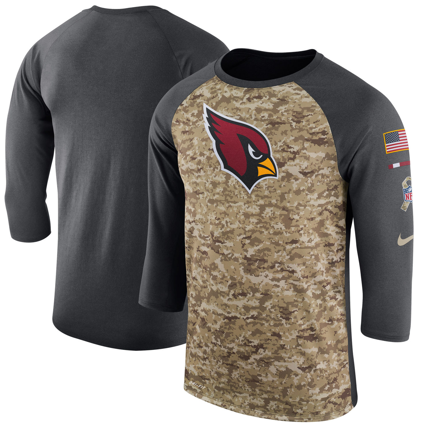 Men's Arizona Cardinals Nike Camo Anthracite Salute to Service Sideline Legend Performance Three-Quarter Sleeve T Shirt