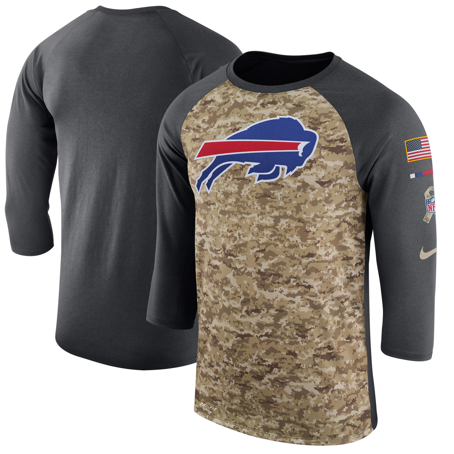 Men's Buffalo Bills Nike Camo Anthracite Salute to Service Sideline Legend Performance Three-Quarter Sleeve T Shirt