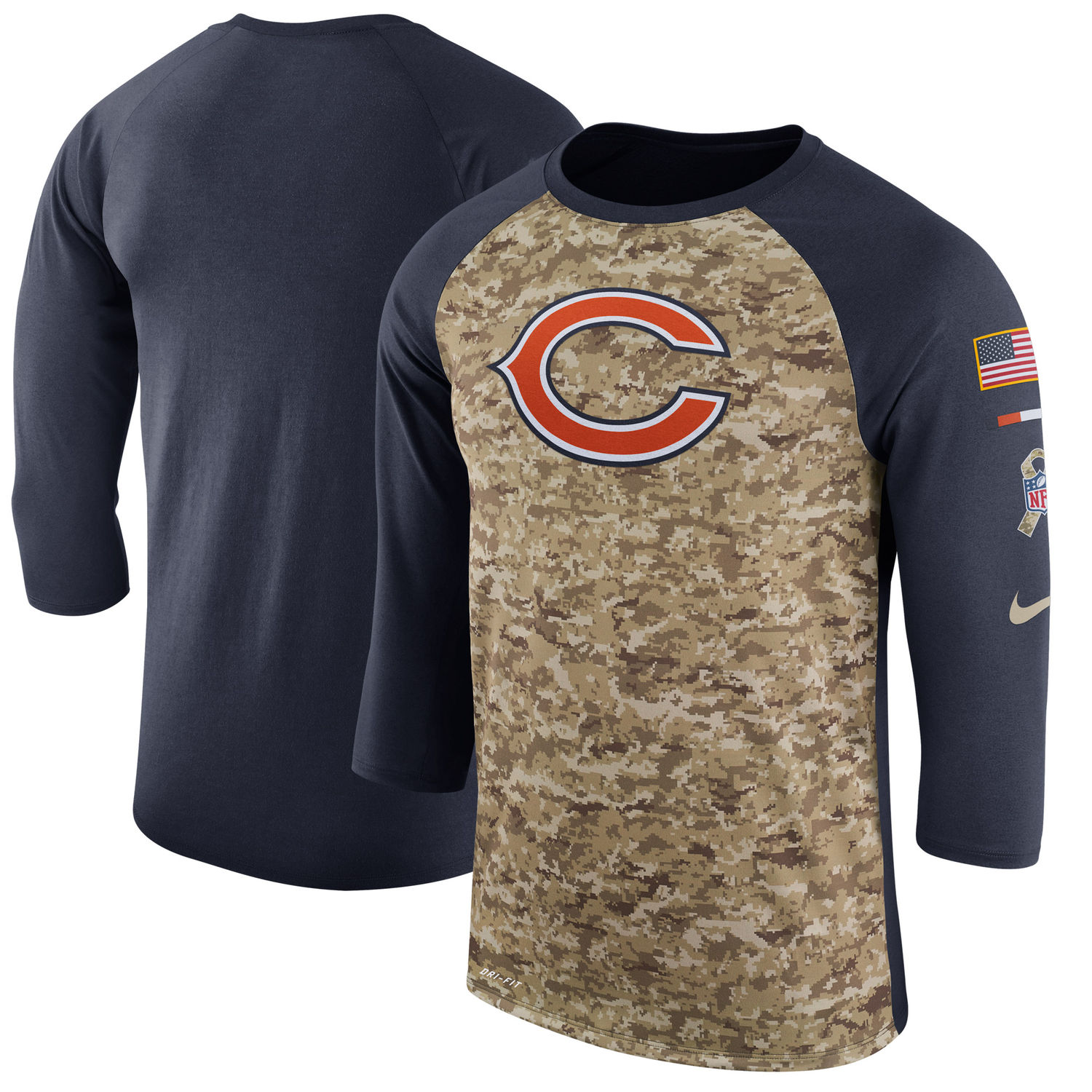 Men's Chicago Bears Nike Camo Navy Salute to Service Sideline Legend Performance Three-Quarter Sleeve T Shirt