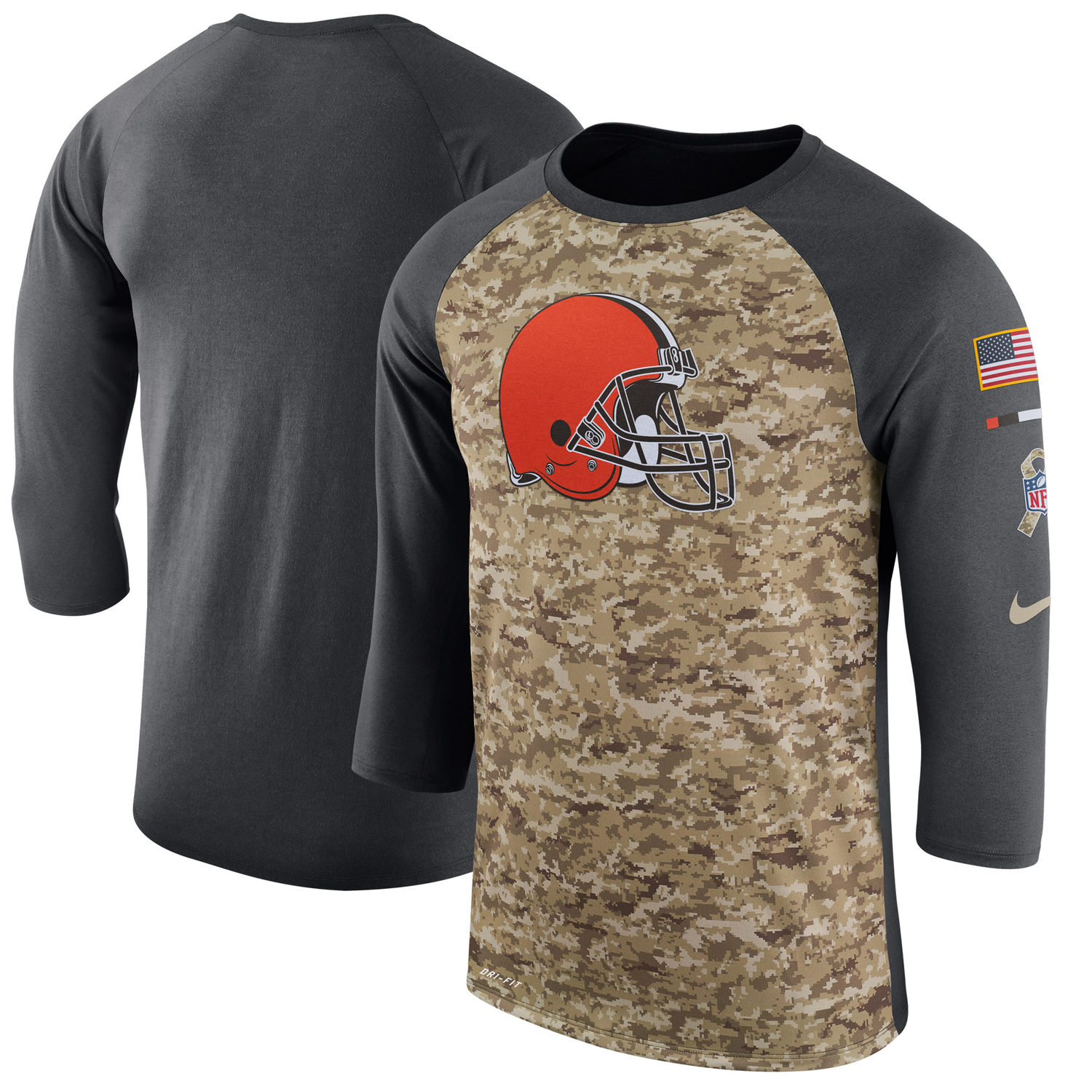 Men's Cleveland Browns Nike Camo Anthracite Salute to Service Sideline Legend Performance Three-Quarter Sleeve T Shirt