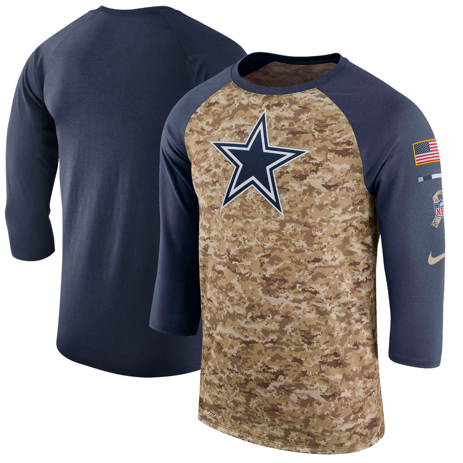 Men's Dallas Cowboys Nike Camo Navy Salute to Service Sideline Legend Performance Three-Quarter Sleeve T Shirt