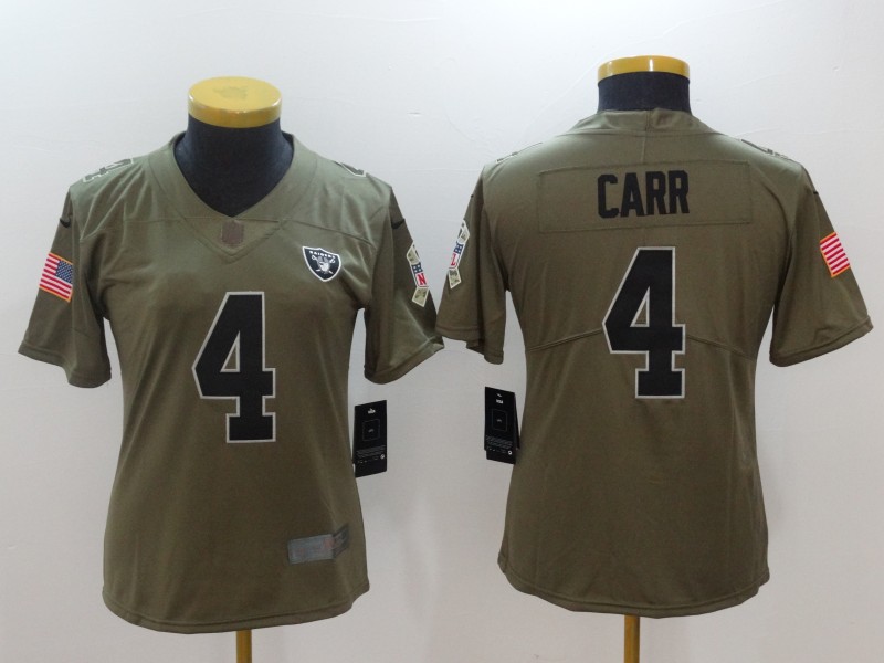 Nike Raiders 4 Derek Carr Women Olive Salute To Service Limited Jersey - Click Image to Close