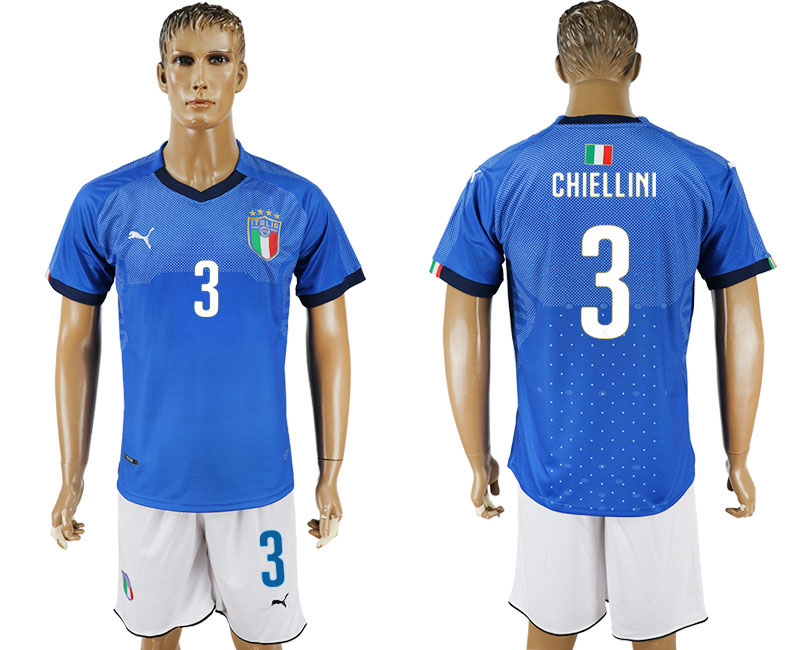 2017-18 Italy 3 CHIELLINI Home Soccer Jersey