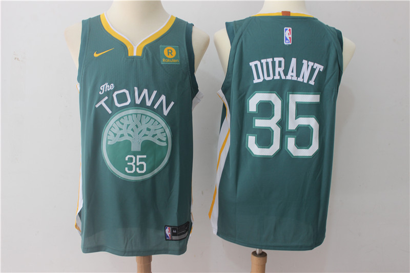 Warriors 35 Kevin Durant Green The Town Nike Authentic Jersey