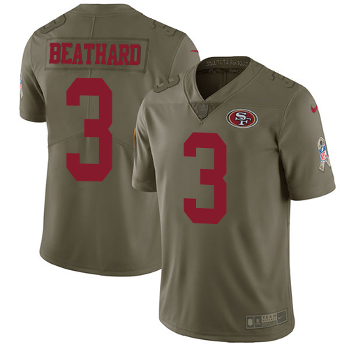 Nike 49ers 3 C.J. Beathard Olive Salute To Service Limited Jersey - Click Image to Close