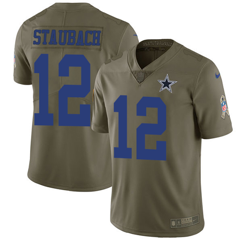 Nike Cowboys 12 Roger Staubach Olive Salute To Service Limited Jersey