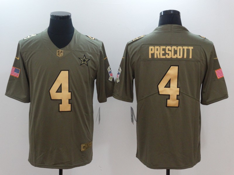 Nike Cowboys 4 Dak Prescott Olive Gold Salute To Service Limited Jersey