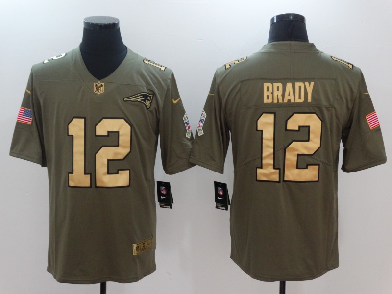 Nike Patriots 12 Tom Brady Olive Gold Salute To Service Limited Jersey