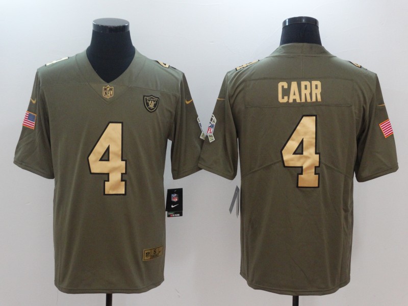 Nike Raiders 4 Derek Carr Olive Gold Salute To Service Limited Jersey