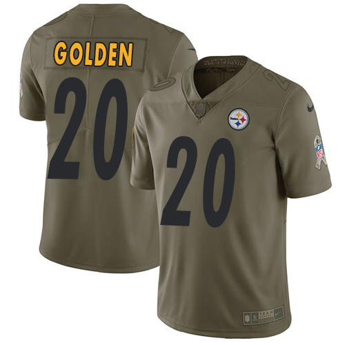 Nike Steelers 20 Robert Goldeni Olive Salute To Service Limited Jersey
