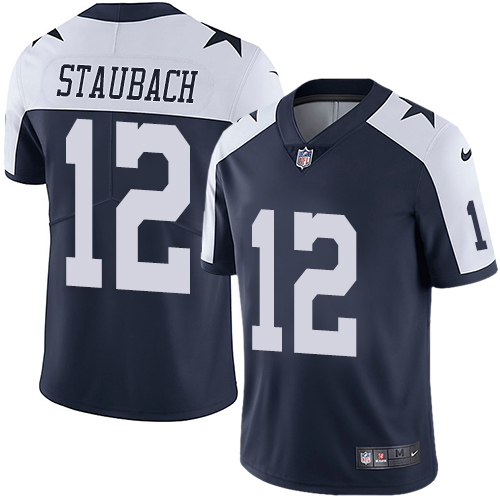 Nike Cowboys 12 Roger Staubach Navy Throwback Youth Vapor Untouchable Player Limited Jersey