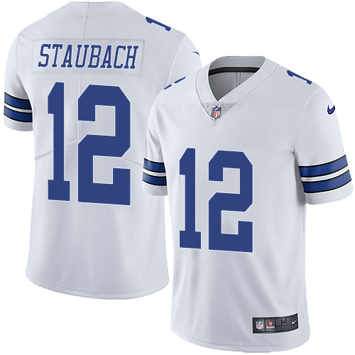 Nike Cowboys 12 Roger Staubach White Youth Vapor Untouchable Player Limited Jersey