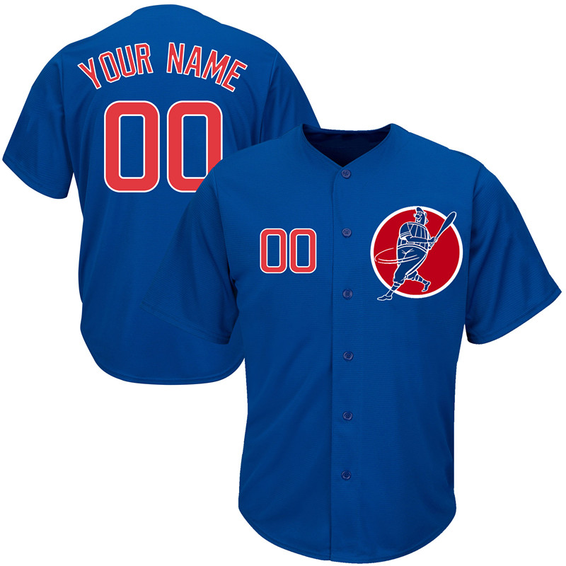 Cubs Blue Men's Customized Cool Base New Design Jersey - Click Image to Close