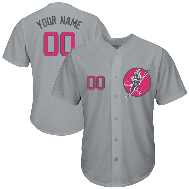 Cubs Gray Men's Customized Pink Logo New Design Jersey