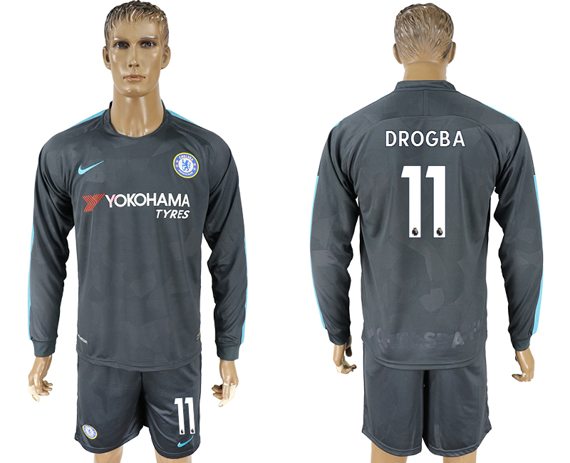2017-18 Chelsea 11 DROGBA Third Away Long Sleeve Soccer Jersey