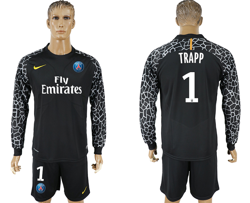 2017-18 Paris Saint-Germain 1 TRAPP Black Goalkeeper Long Sleeve Soccer Jersey
