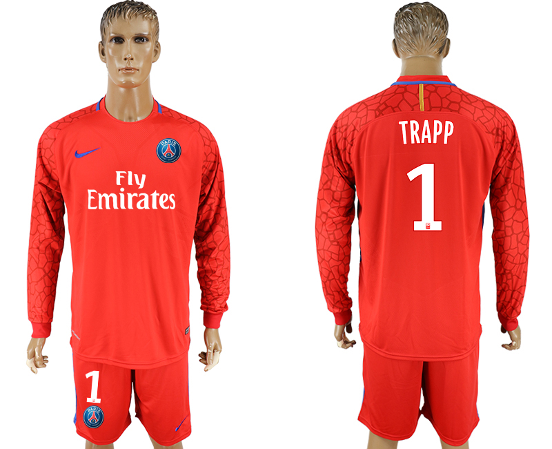 2017-18 Paris Saint-Germain 1 TRAPP Red Goalkeeper Long Sleeve Soccer Jersey