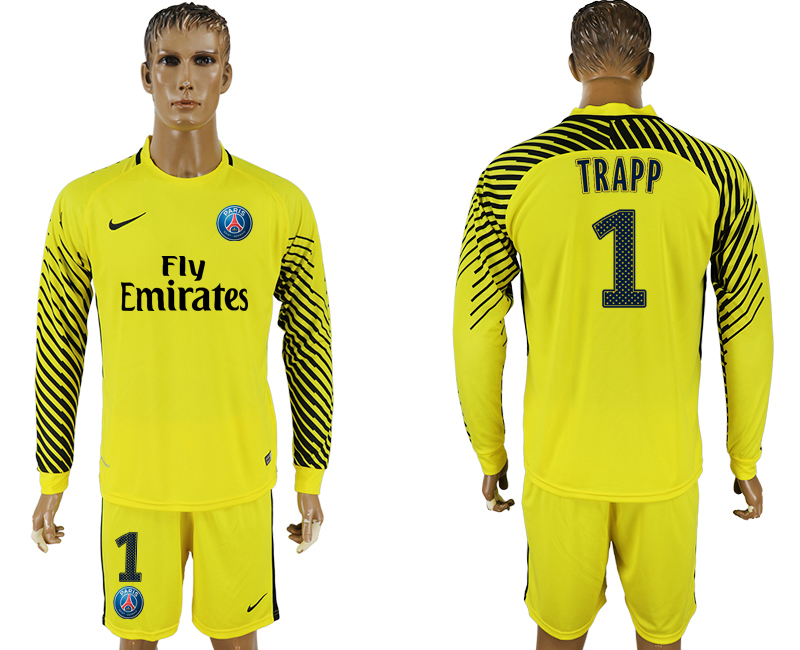 2017-18 Paris Saint-Germain 1 TRAPP Yellow Goalkeeper Long Sleeve Soccer Jersey