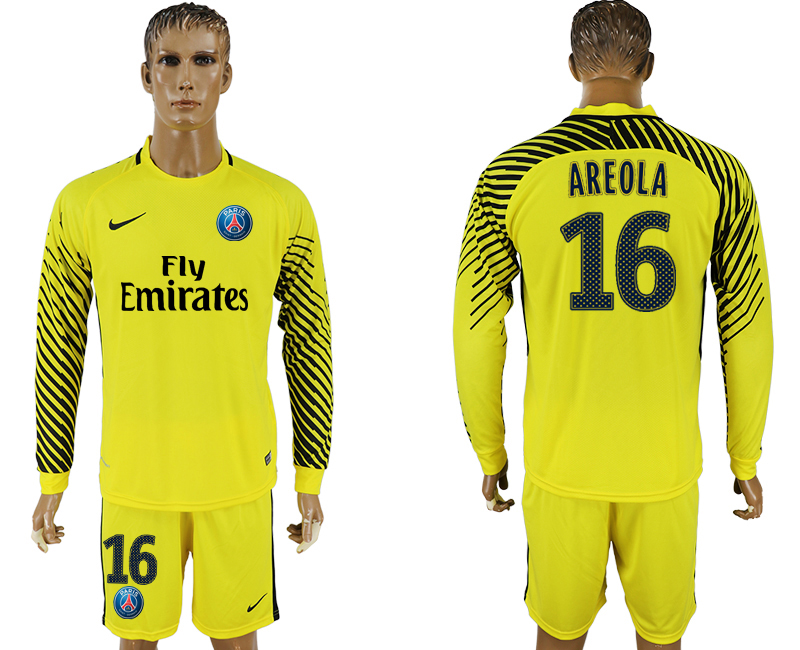 2017-18 Paris Saint-Germain 16 AREOLA Yellow Goalkeeper Long Sleeve Soccer Jersey