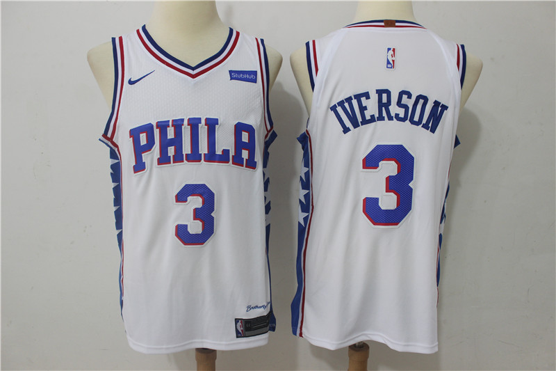 76ers 3 Allen Iverson White Nike Authentic Jersey - Click Image to Close