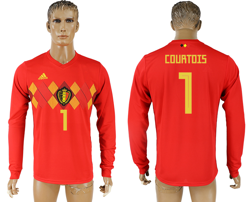 Belgium 1 COURTOIS Home 2018 FIFA World Cup Long Sleeve Thailand Soccer Jersey
