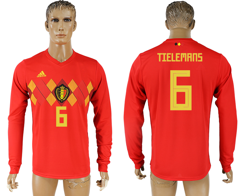 Belgium 6 TIELEMANS Home 2018 FIFA World Cup Long Sleeve Thailand Soccer Jersey