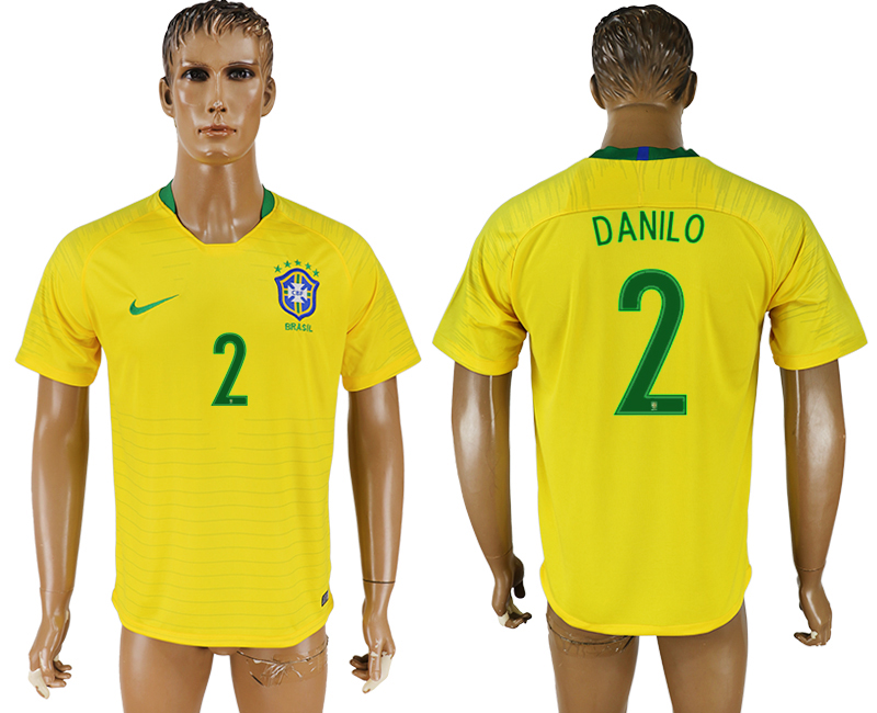 Brazil 2 DANILO Home 2018 FIFA World Cup Thailand Soccer Jersey - Click Image to Close