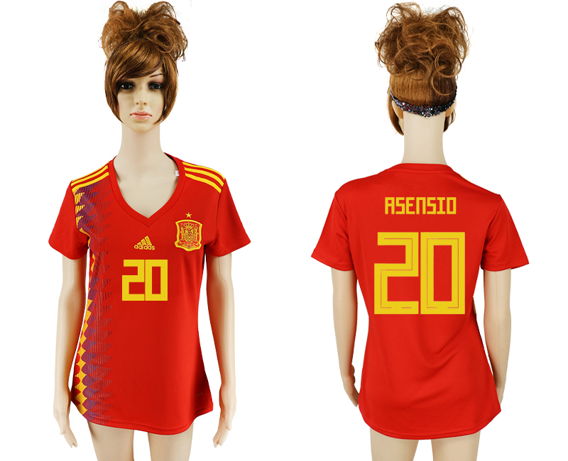 Spain 20 ASENSIO Home Women 2018 FIFA World Cup Soccer Jersey - Click Image to Close