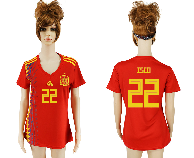 Spain 22 ISCO Home Women 2018 FIFA World Cup Soccer Jersey