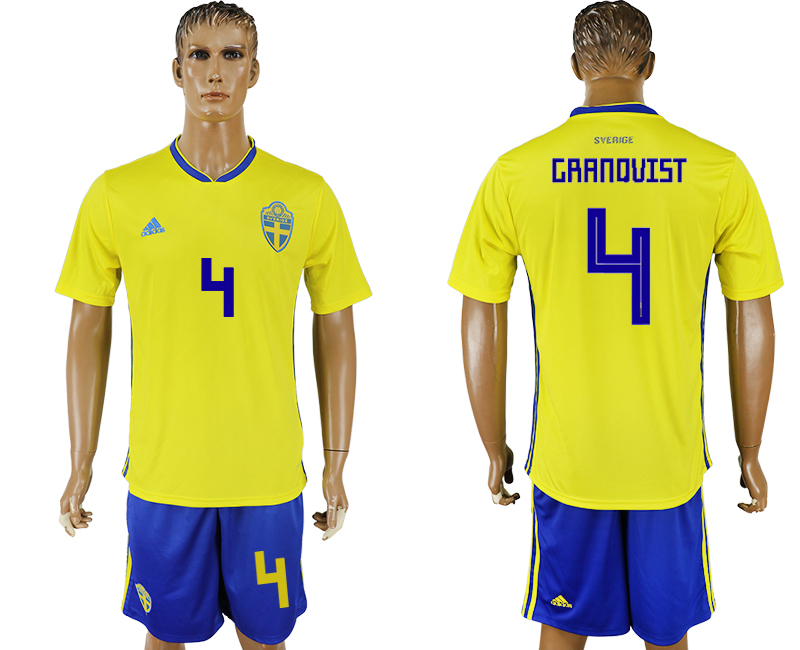 Sweden 4 CRANOVIST Home 2018 FIFA World Cup Soccer Jersey