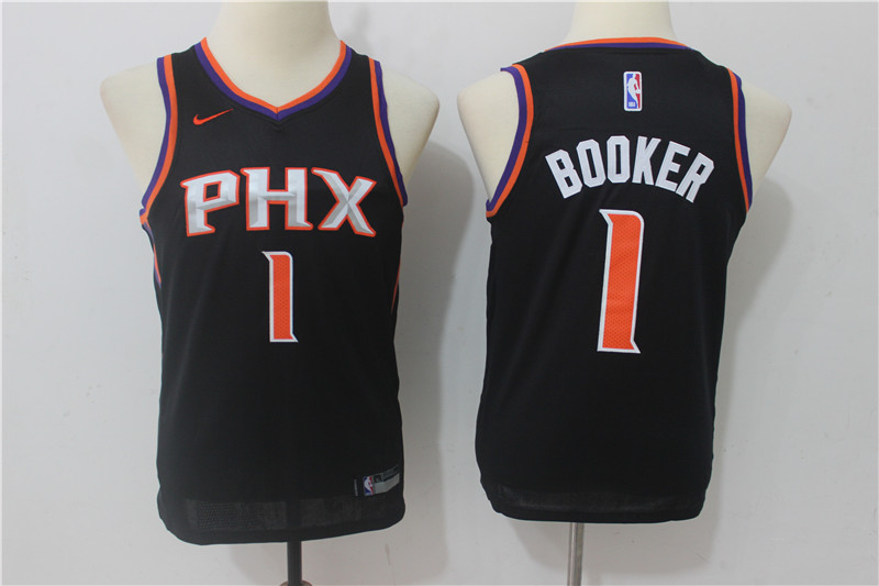 Suns 1 Devin Booker Black Youth Nike Swingman Jersey - Click Image to Close