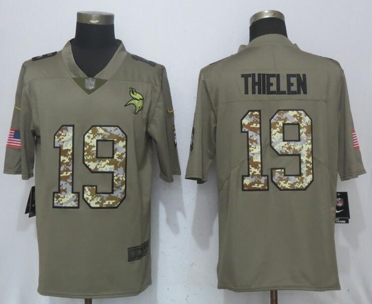 Nike Vikings 19 Adam Thielen Olive Camo Salute To Service Limited Jersey - Click Image to Close