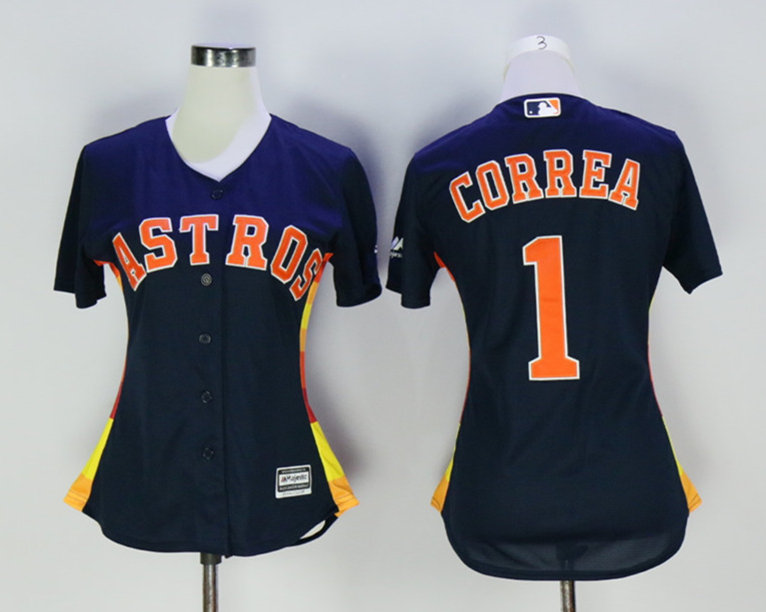 Astros 1 Carlos Correa Navy Women New Cool Base Jersey