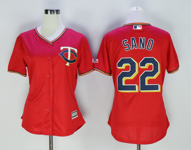 Twins 22 Miguel Sano Red Women New Cool Base Jersey
