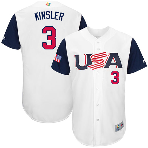 Men's USA Baseball 3 Ian Kinsler White 2017 World Baseball Classic Jersey