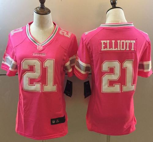 Nike Cowboys 21 Ezekiel Elliott Pink Bubble Gum Women Game Jersey