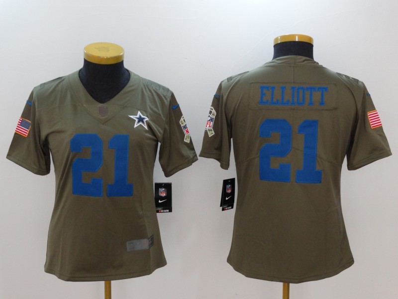 Nike Cowboys 21 Ezekiel Elliott Women Olive Salute To Service Limited Jersey Nike Cowboys 21 Ezekiel Elliott Women Olive Salute To Service Limited Jersey