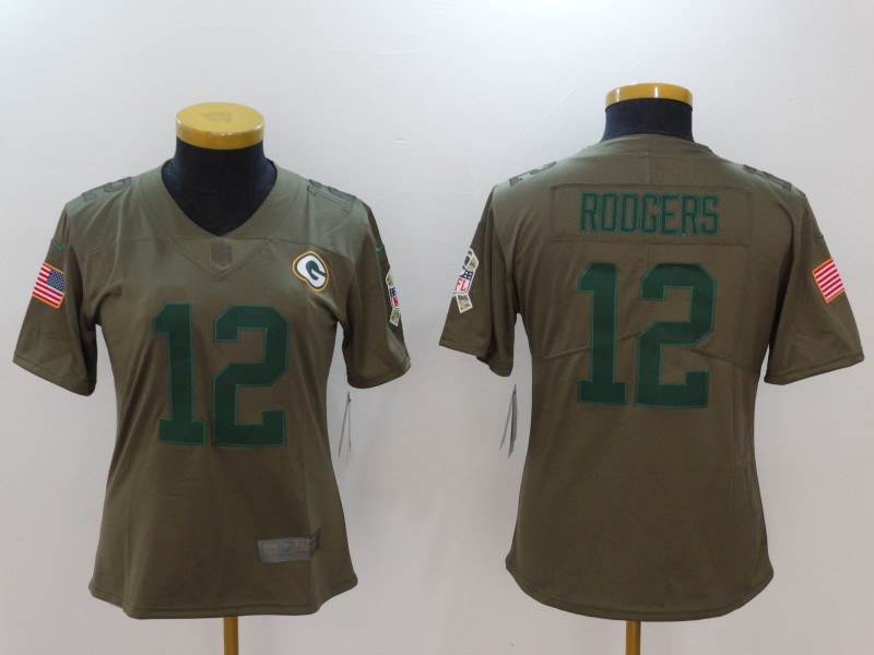 Nike Packers 12 Aaron Rodgers Women Olive Salute To Service Limited Jersey
