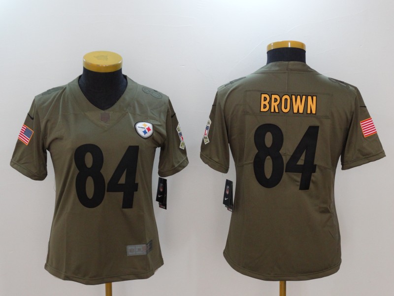 Nike Steelers 84 Antonio Brown Women Olive Salute To Service Limited Jersey